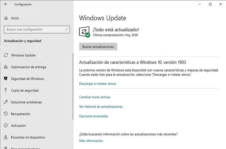 Actualizar Windows para arreglar el error 0x80004005.