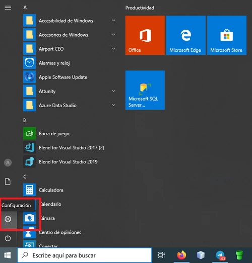 Acceder a configuración de Windows 10.