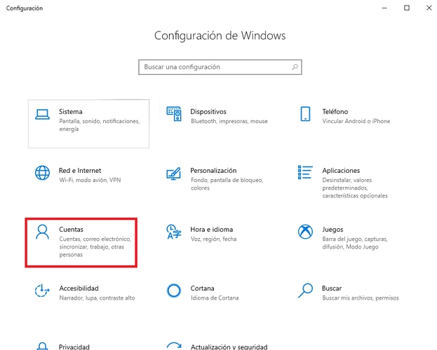 Configuración de cuentas para quitar el PIN en Windows 10