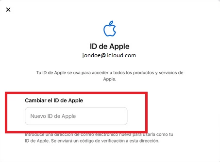 Cambiar correo electrónico como ID de Apple.