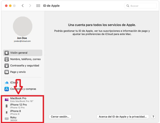 dispositivos asociados a tu Apple ID en una Mac.