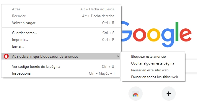 Opciones AdBlock Chrome.