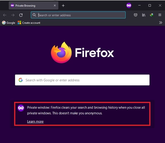 ventana de navegación privada en Firefox